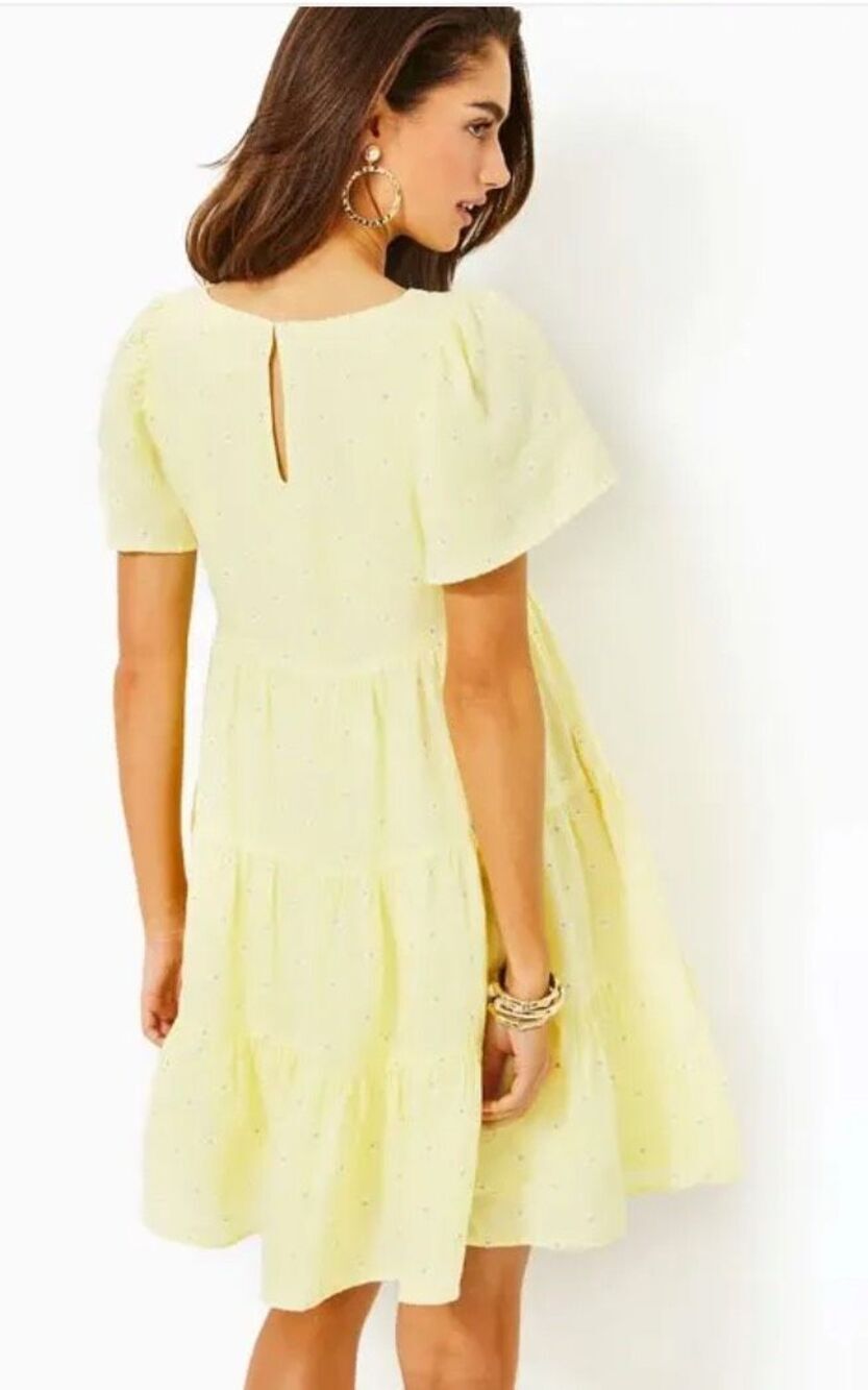 NWT Lilly Pulitzer Yellow Embroidered Tiered Mini Dress Jocelyn Linen Dress, Sma - Picture 4 of 11